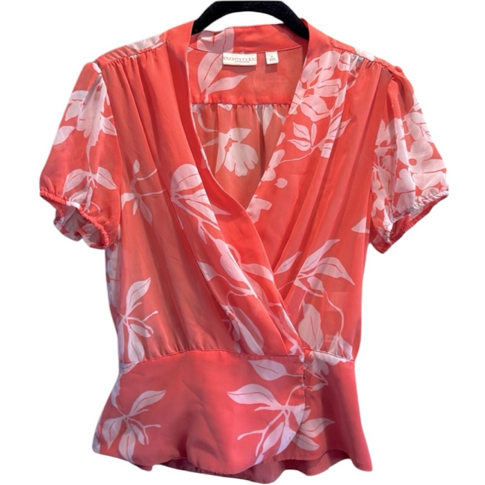 Eva Mendes Women’s Floral Short Sleeve Wrap Blouse Color Peach White Sma…